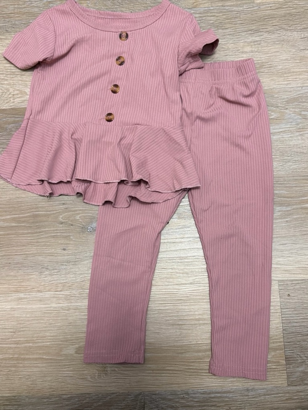 SHEIN Dusty Rose Ribbed Legging Set with Peplum Top